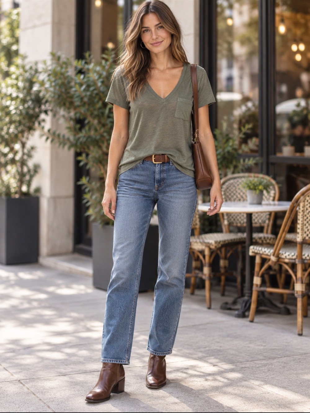 Madewell Whisper Cotton V-Neck Pocket Tee Olive Green Size Small